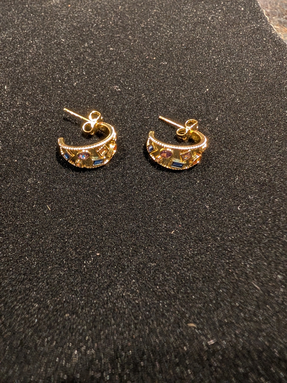 18k Gold-filled Multicolor Gem Crescent Hoop Earrings - Women Jewelry